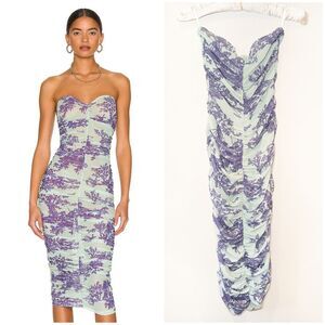 Miaou Renzo Mint Toile Ruched Mesh Dress